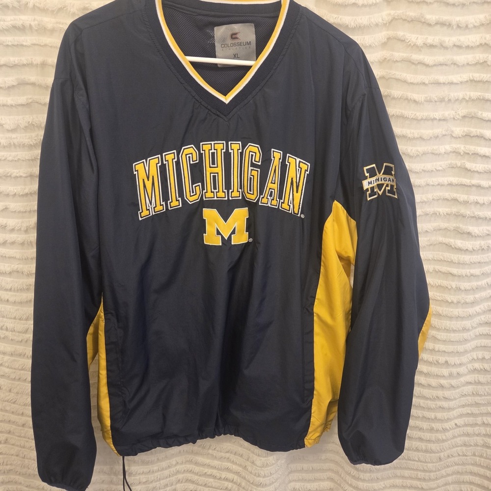 Vtg Colosseum University Of Michigan Wolverines Pullover Windbreaker Jacket XL